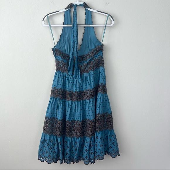 BCBGMaxazria Y2k Polka Dot Lace Tiered Halter Midi Dress - Picture 5 of 7